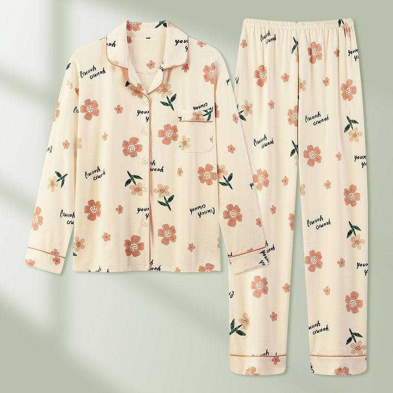 新款纯棉妈妈睡衣女秋季长袖春秋款大码薄款可外穿家居服套装