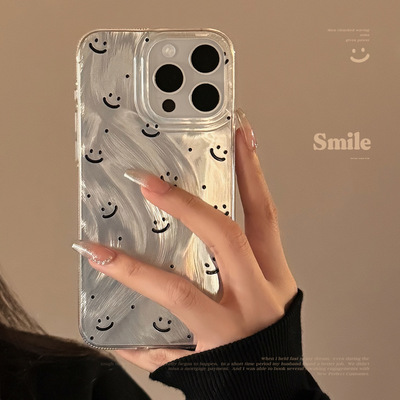 AceCase极简满屏笑脸羽纱适用14苹果15promax手机壳iphone13硬壳12防摔11简约个性