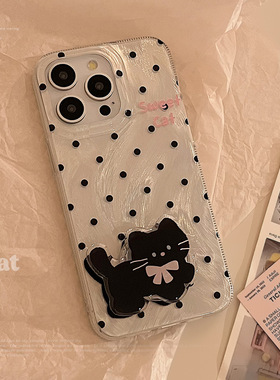 AceCase波点ins风苹果15promax适用iphone13手机壳12羽纱14猫咪支架11可爱卡通