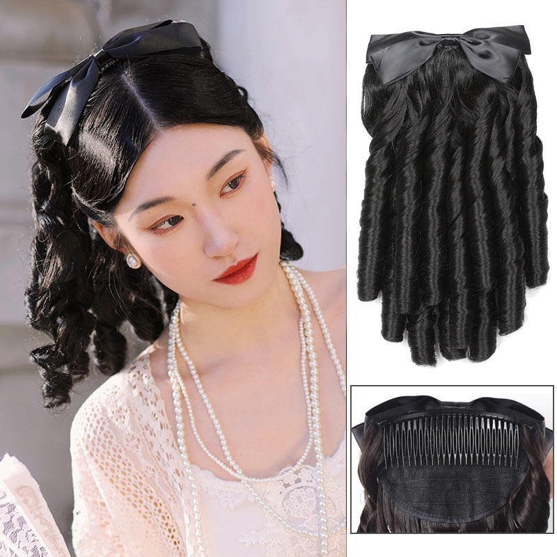 千鑫丝马尾假发女民国风复古假发宫廷卷发仿真蝴蝶结罗马卷公主