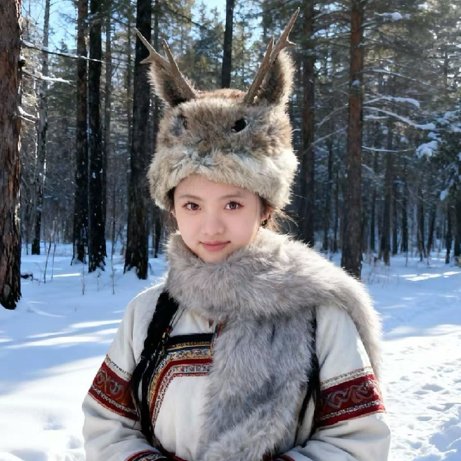 鄂伦春族兔毛仿制狍角帽男女同款鹿角狍子帽亲子幼儿园民族演出服