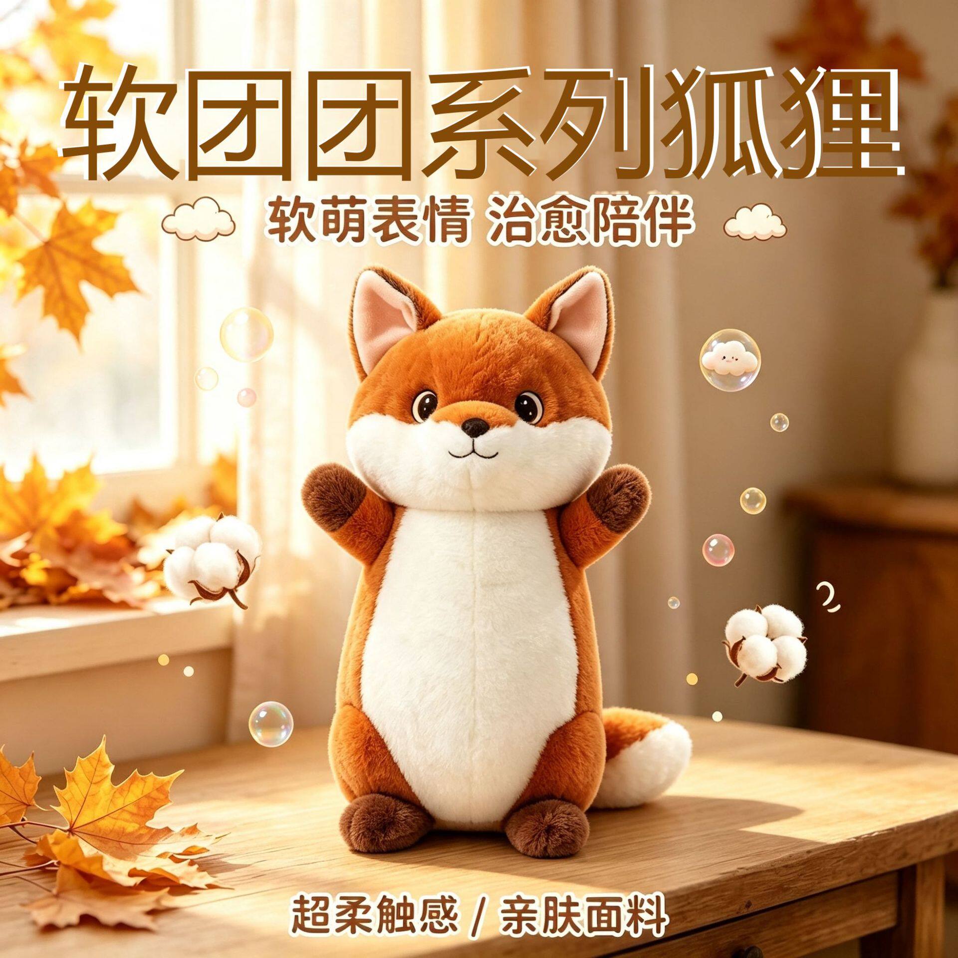 软团团可爱狐狸毛绒抱枕公仔