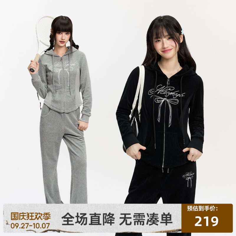 YKYB黄子韬 卫衣修身短款蝴蝶结设计感小众微喇休闲裤显瘦套装秋