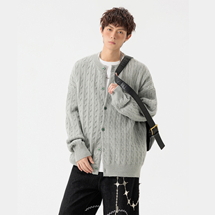 YKYB黄子韬 新款针织衫基础百搭简约宽松圆领绞花男女同款开衫冬