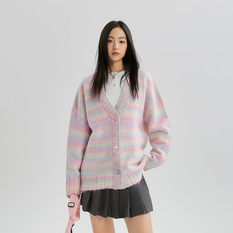 V领宽松渐变色连帽卫衣