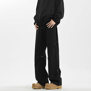 YKYB黄子韬 潮流牛仔裤设计感小众打褶做旧日系直筒宽松长裤秋冬