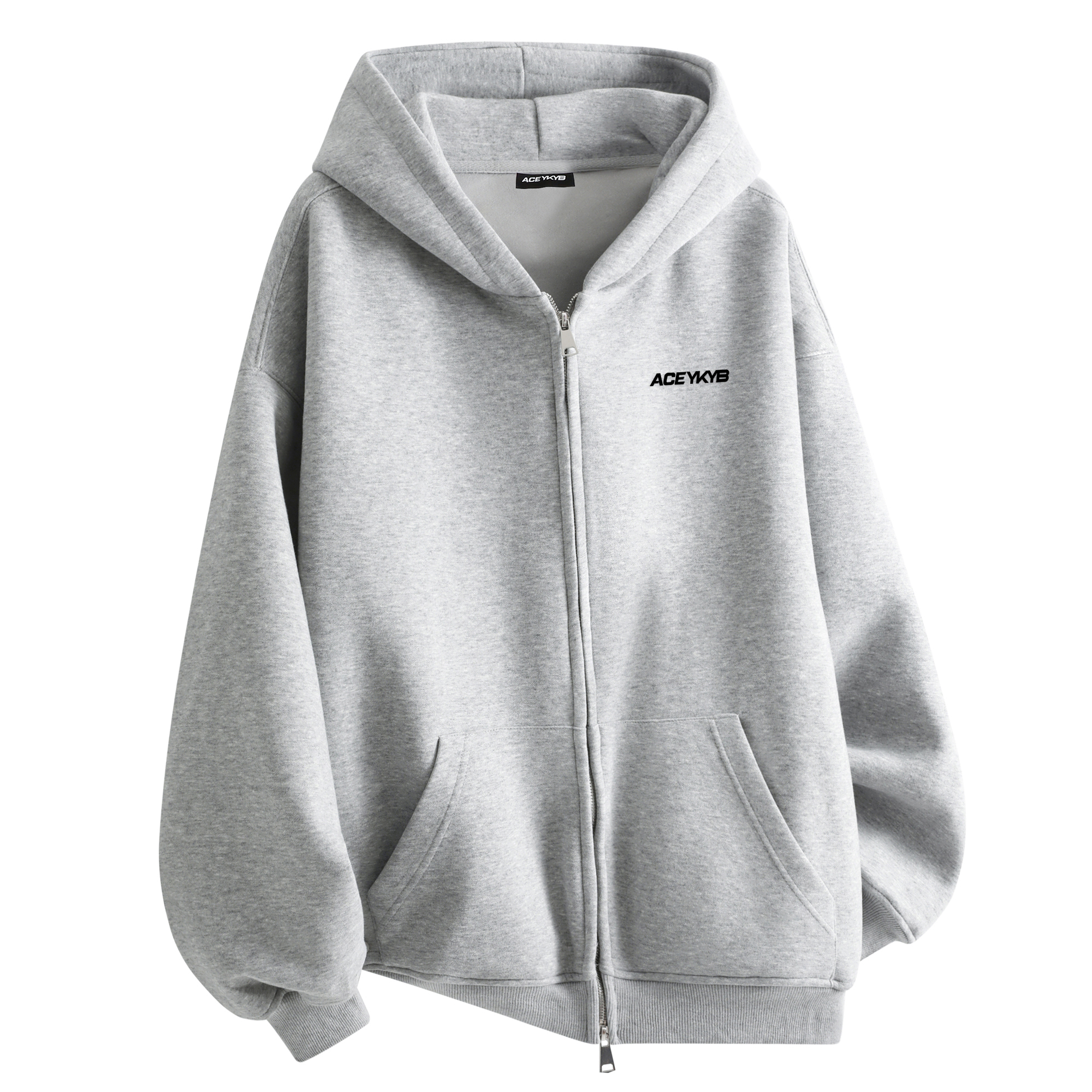 【黄子韬同款】YKYB 灰色卫衣基础百搭拉链连帽加绒开衫外套秋冬