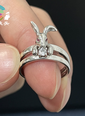 纯银925小兔子对戒二合一