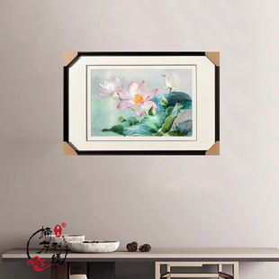 青梧苏州纯手工刺绣荷花蜻蜓客厅餐厅卧室装饰画送礼苏绣成品挂画
