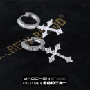 微镶菱形十字架耳环ins小众锆石满钻耳钉欧美街头嘻哈男女耳饰潮