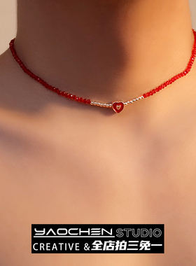 爱心金属串珠拼接项链小众设计