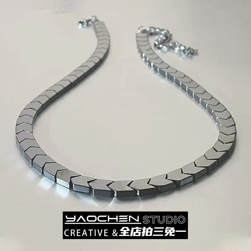 黑胆石钛钢项链男款潮ins