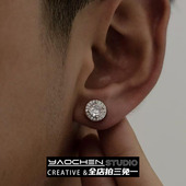 轻奢高级感满钻百搭美式 爆款 小众独特耳环耳饰 2024年新款 耳钉男士