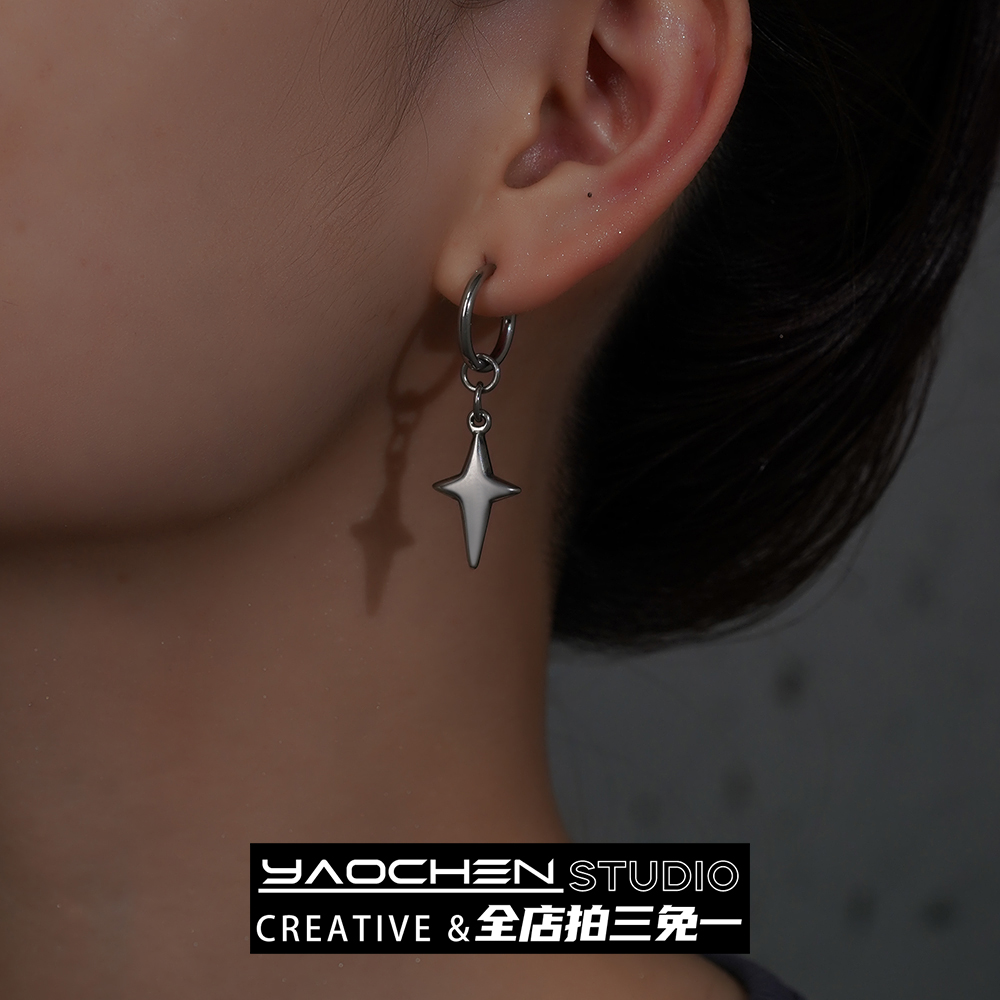 耳夹星芒十字架钛钢耳环小众设计感高级男女2022年新款潮简约耳饰