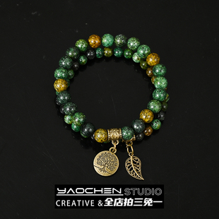 Vintage古着 生命之树树叶手串民族风手链2025新款高级感男女手饰