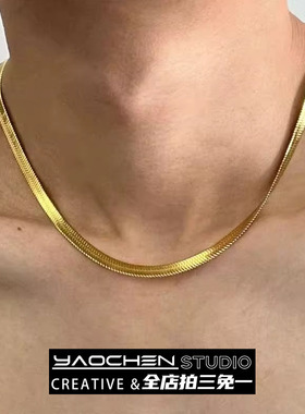 嘻哈金色蛇骨链项链男款高级感