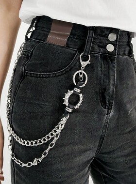 美式嘻哈街头柳钉裤链男女小众设计高级感男士复古风腰链简约配饰