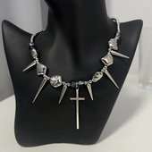 十字架铆钉夸张朋克项链2k不规则亚文化嘻哈潮流锁骨链男女颈链