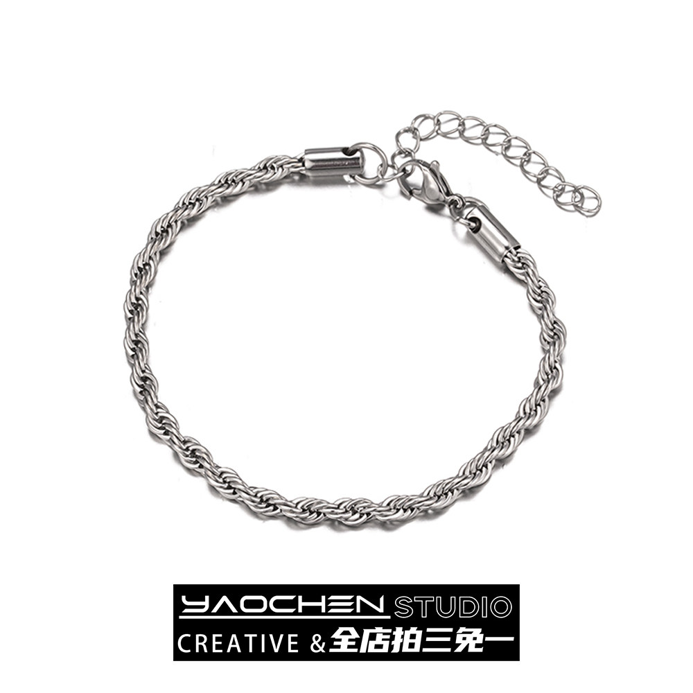 钛钢不掉色嘻哈潮流麻花手链情侣手链ins小众设计百搭男女饰品