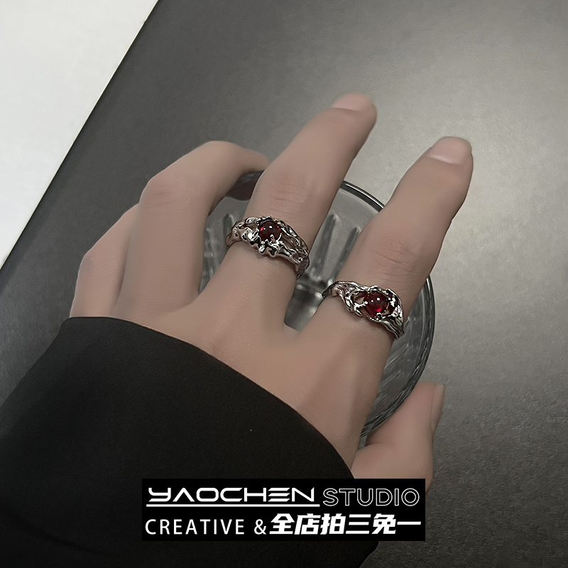 原创设计红色不规则戒指男女