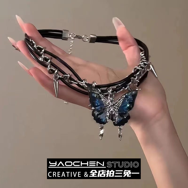 甜酷渐变蝴蝶项链女款2024新款