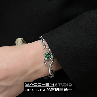 冷淡风绿色蜘蛛拼接男手链女小众设计轻奢高级感嘻哈手串饰品新款