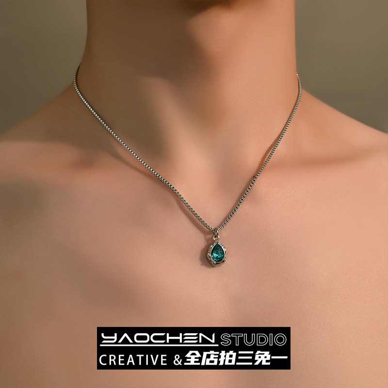 Vintage古着冰川蓝水滴项链男图片