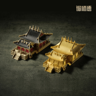 铜师傅 见微系列《五爷庙》龙五爷财神庙寺庙中式古建筑模型摆件