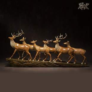 铜师傅铜摆件 家居饰品玄关乔迁贺礼工艺品鹿高端礼品 鹿鹿大顺
