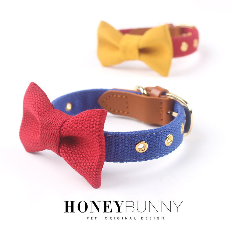 ошейник для домашних собак honeybunny с галстуком-бабочкой, холщовый поводок, ошейник с кожаной строчкой и надписью-бантом Изображение 1