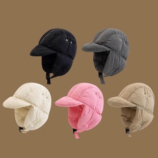 羽绒雷锋帽女秋冬季加绒保暖登山护耳飞行帽男女同款骑行防风雪帽