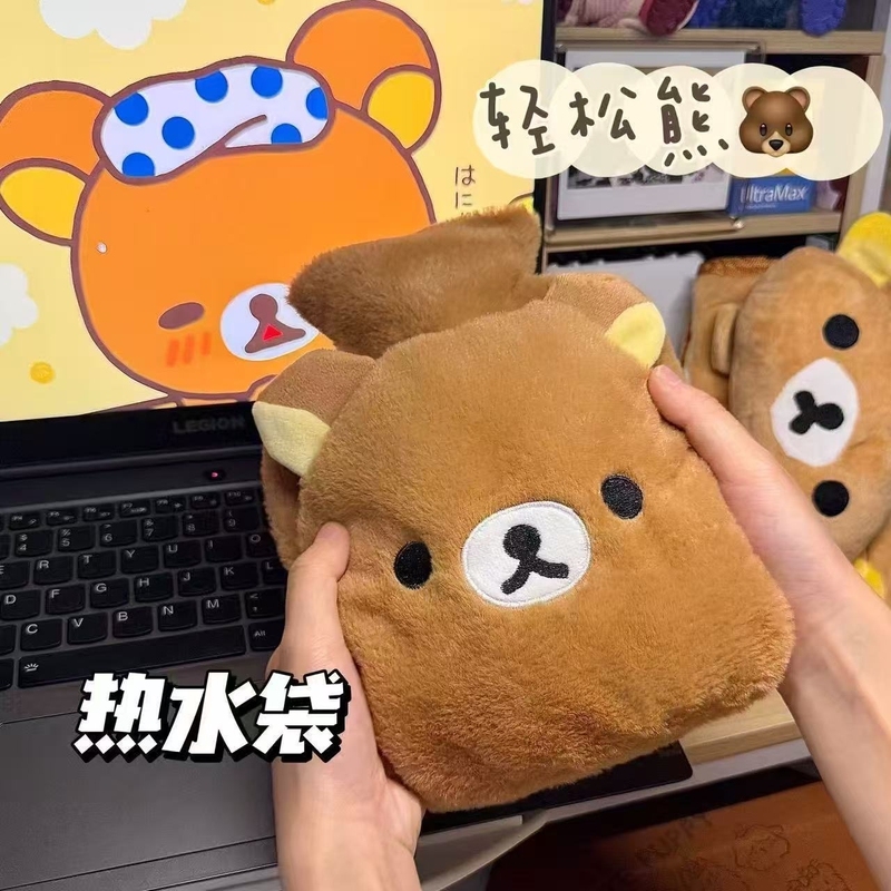 新款日系小熊毛绒绒热水袋加厚防爆注水暖水袋可爱暖手暖脚暖肚子