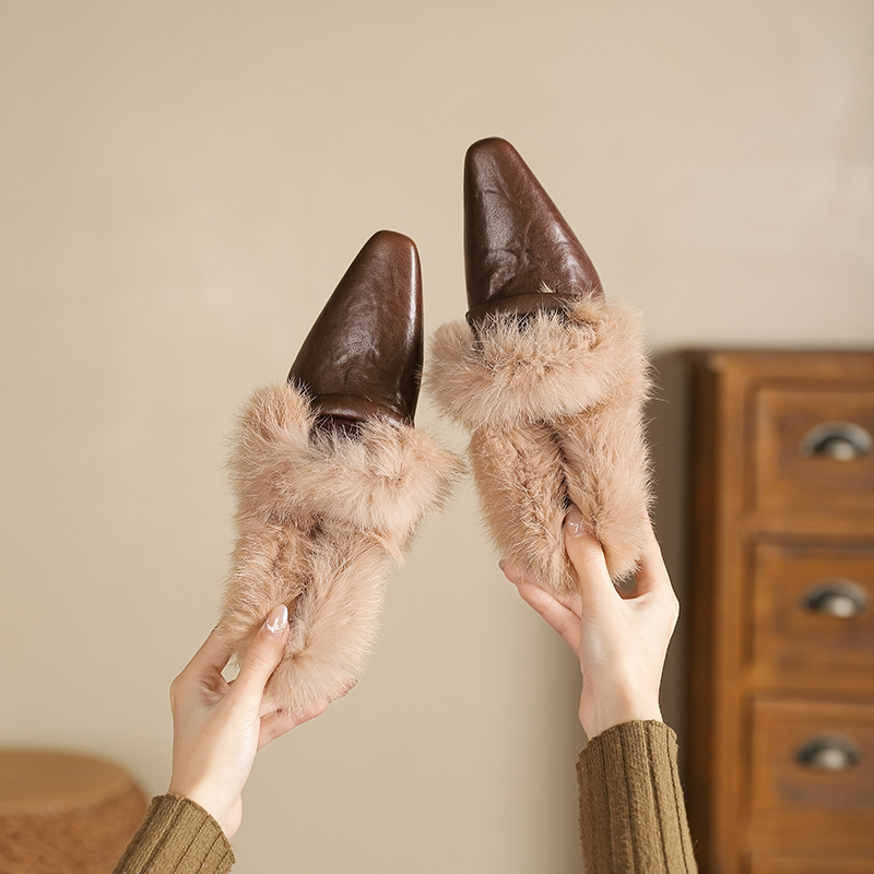 秋冬新款加绒保暖棉鞋法式单鞋