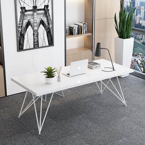 现代简约实木办公桌家用书房铁艺书桌办公室职员单人电脑桌椅组合