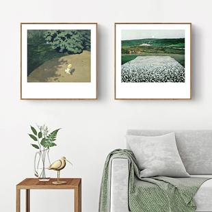 田野北欧原木小清新客厅墙装 饰画文艺风景油画小众艺术餐厅挂画