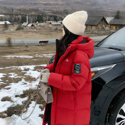 yaya鸭鸭红色羽绒服长款2026新年