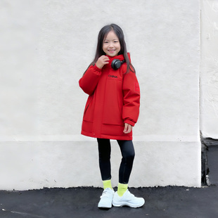 鸭鸭女童羽绒服中大童短款红色2026新款90鸭绒防寒学生加厚外套