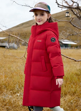 羽绒服儿童男款红色长款加厚保暖鸭绒外套高充绒爆款御寒新款冬装