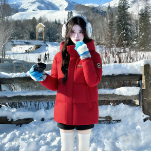 鸭鸭羽绒服短款女款红色防风立领厚款保暖外套宽松2026新款女冬装