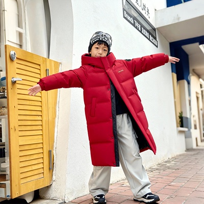 鸭鸭儿童羽绒外套长款男生红色