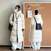 鸭鸭羽绒服女士长款 加厚保暖女装 过膝防风防泼水连帽保暖宽松外套