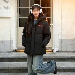 2025款鸭鸭羽绒服女款黑色高充绒量简约外套新款宽松加厚短款冬装