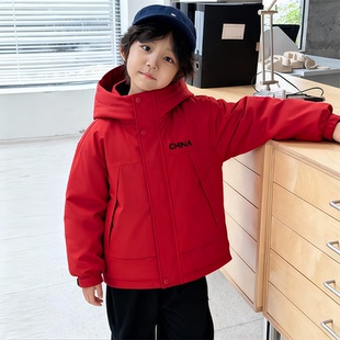 鸭鸭儿童羽绒服男女童大红短款红色过冬新年外套防寒大小童厚童装