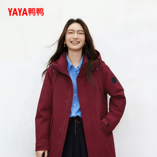 yaya鸭鸭羽绒服女2025新款冬工装派克情侣户外红色中长款男士外套