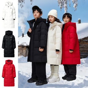 鸭鸭儿童羽绒服红色女童男女款2025新款冬季中长款中大童三防外套