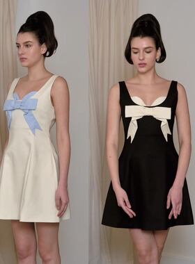 FXN 25SS‘Present系列’蝴蝶结吊带亚麻花苞摆黑白双色连衣裙