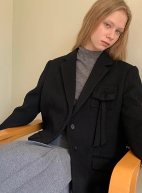 FXN “present”人字纹黑色羊毛箱型西装