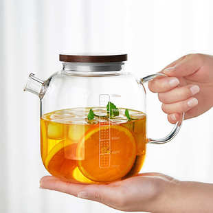 带刻度水壶高硼硅玻璃壶耐高温烧水煮茶壶茶水分离泡茶茶壶冲茶壶