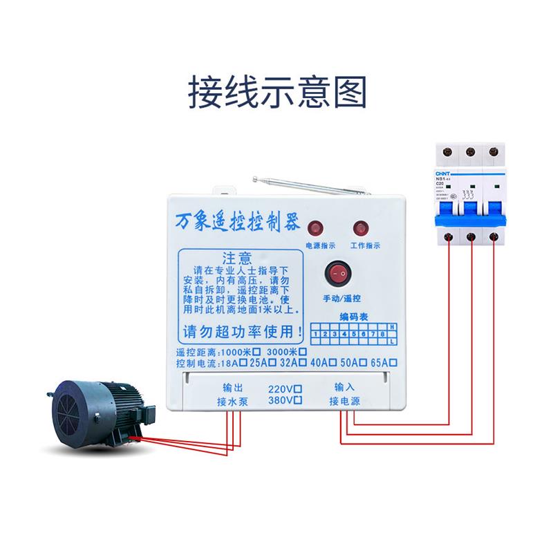 220V380V水泵遥控开关无线三相断电开关保护电机水泵远程遥控器