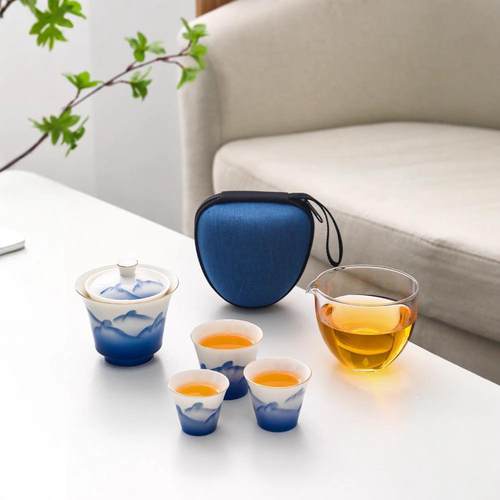 高山流水便携式旅行茶具小套装户外泡茶壶功夫茶茶杯快一壶三杯